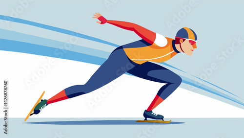 In the final lap of a race a speed skater glides gracefully around the track his mind calm and his body in perfect control as he strives for victory.. Vector illustration