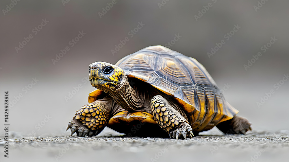 Fototapeta premium Tortoise Walking On Grey Ground