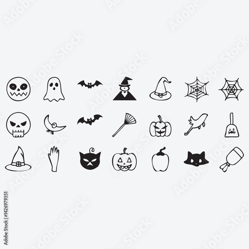 Spooky Halloween Icons: A collection of hand-drawn Halloween-themed illustrations, perfect for adding a touch of spooky fun to your designs. Featuring a variety of iconic symbols.