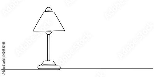 Continuous one line drawing of floor lamp design. Elegant floor lamp in single line draw illustration. Editable stroke, Interior floor lamp outline drawing illustration. one continuous line drawing.