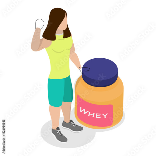 3D Isometric Flat Vector Illustration of Fitness People, Sport Nutrition, Healthy Lifestyle. Item 6