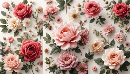 Beautiful flower collection of posters with roses, leaves, floral bouquets, flower compositions. Notebook covers