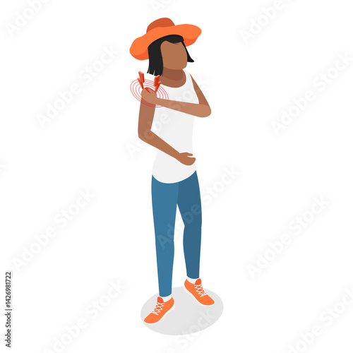 3D Isometric Flat Vector Set of Body Pain, Chronic Ache, Joint Inflammation, Headache. Item 6