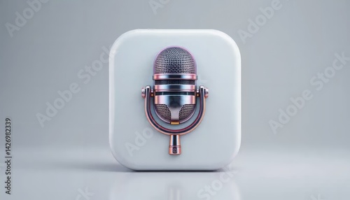 Elegant Retro Microphone Icon:  Square App Design in Rose Gold