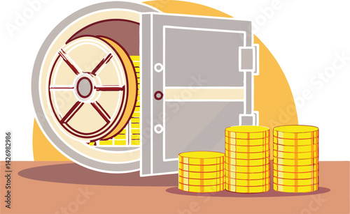 Open Bank Vault with Gold Coins Wealth & Security Symbol