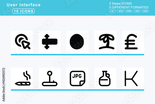 Set of 5 rounded user interface icons,inhaler, input, numeric, pipe, text, interactive