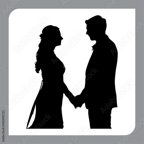 Silhouette of a loving couple with romantic and family elements in vector style