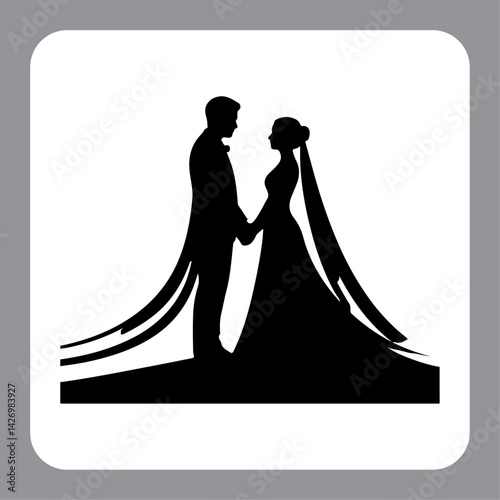 Silhouette of a loving couple with romantic and family elements in vector style