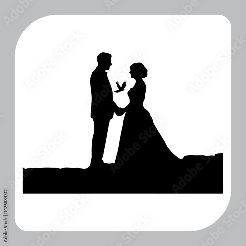 Silhouette of a bride and groom at their wedding celebration
