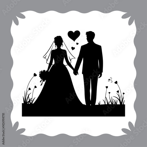 Silhouette of a bride and groom at their wedding celebration