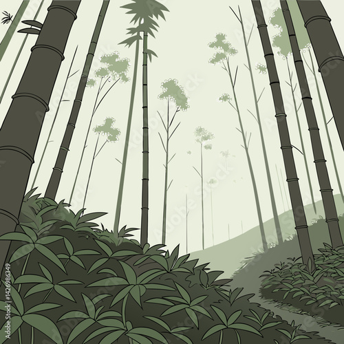 chinesse bamboo forest at rainy day