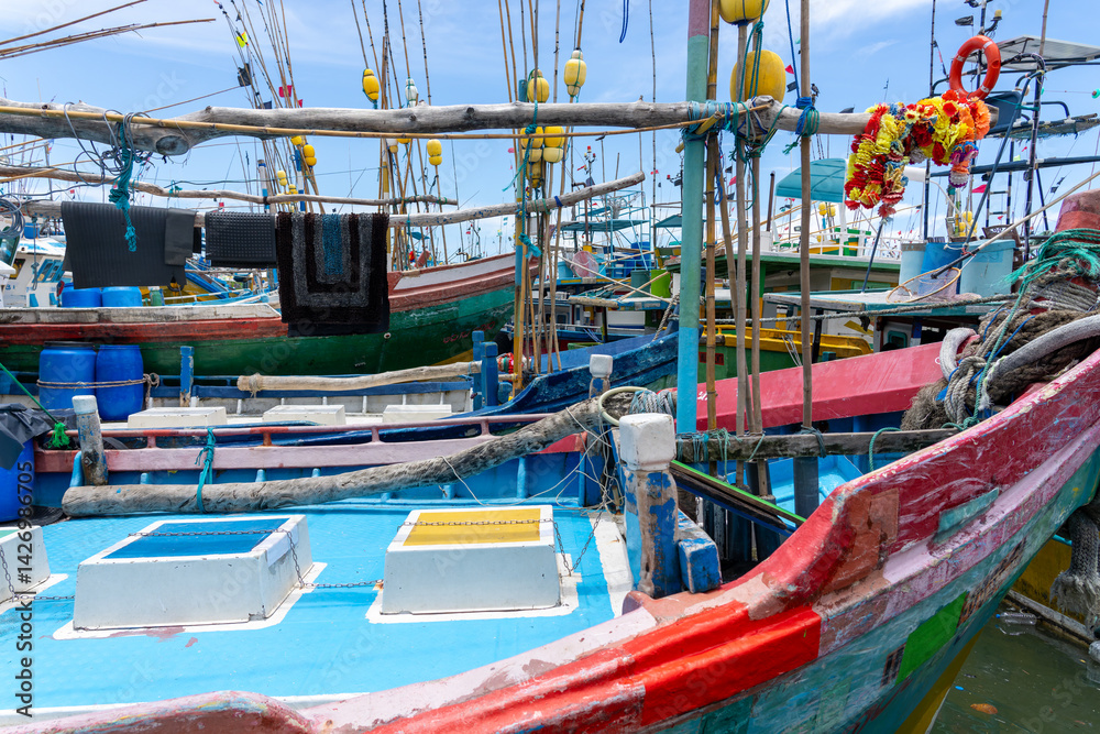 Typical scene at busy deep-sea fishing base and markets at Pettigalawatta