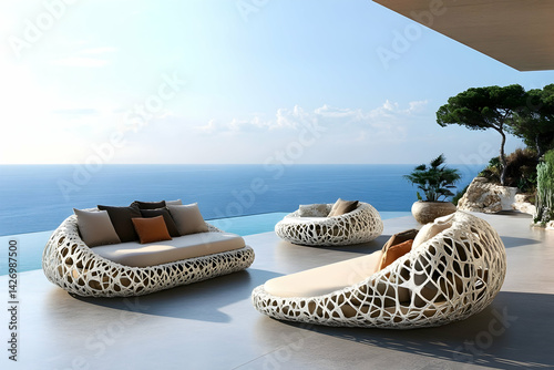 Outdoor patio furniture overlooking the ocean view