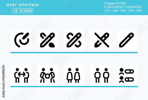 Set of 5 rounded user interface icons,pen, clip, slash, fancy, field, pennant