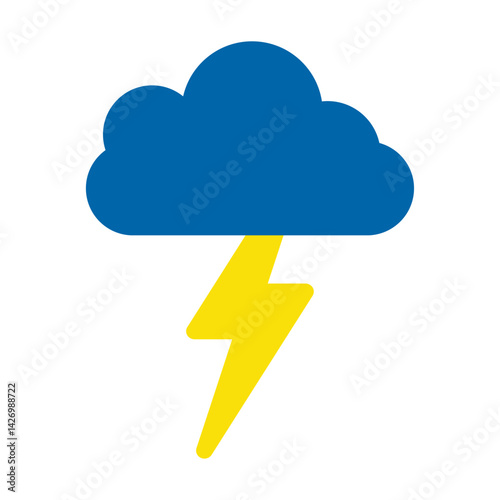 A storm cloud with lightning. Lightning and thunderstorm icon. Cloud lightning symbol - thunder storm. Weather forecast. Colorful Vector flat illustration isolated on white background EP S10