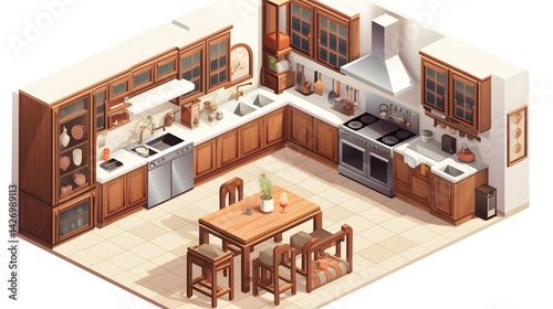 Professional Vector Isometric Kitchen Blueprint Illustration for Design Projects