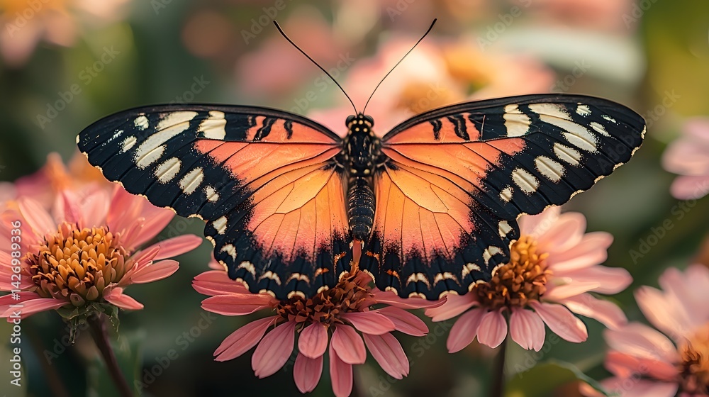 Fototapeta premium Vibrant butterfly resting on a colorful flower