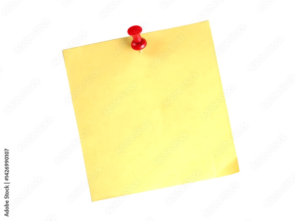 Yellow Sticky Note with Red Push Pin on White Background Yellow Sticky Note with Red Push Pin on White Background