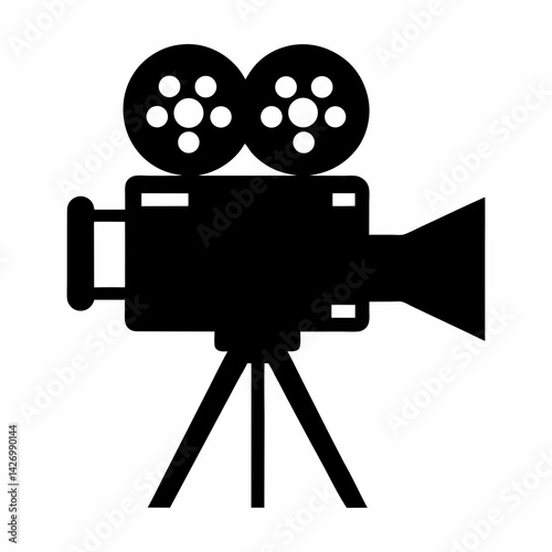 Vintage movie camera symbol silhouette for film and television production
