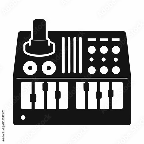 Simple black and white silhouette of a digital synthesizer musical instrument