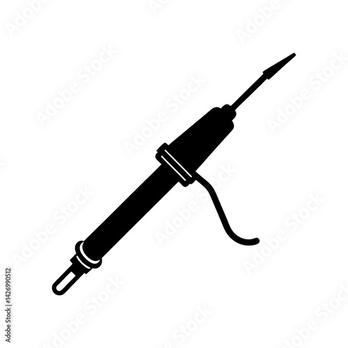 Black and white silhouette of soldering iron illustrating electronics repair tool