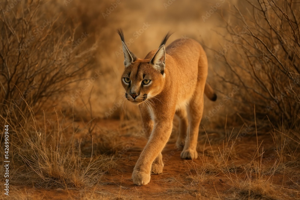 Fototapeta premium Majestic caracal prowling savannah.