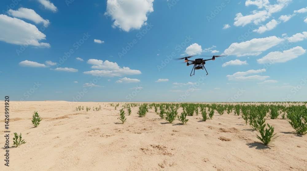 Naklejka premium Drone surveying agriculture field for farming analysis and precision crop management