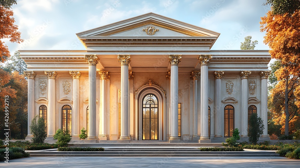 Fototapeta premium Grand wooden town hall classical architecture high resolution picture