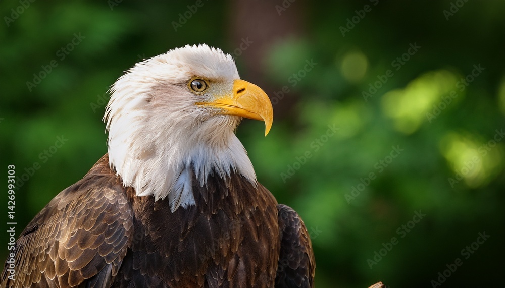 Obraz premium bald eagle sitting on a branch against a background of greenery