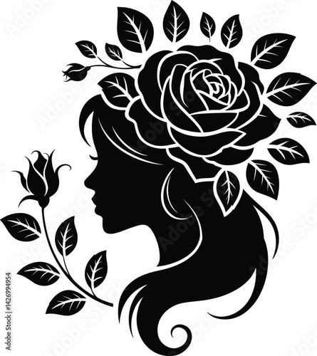 Woman silhouette, beautiful woman, graceful floral face tshirt design vector in white background.