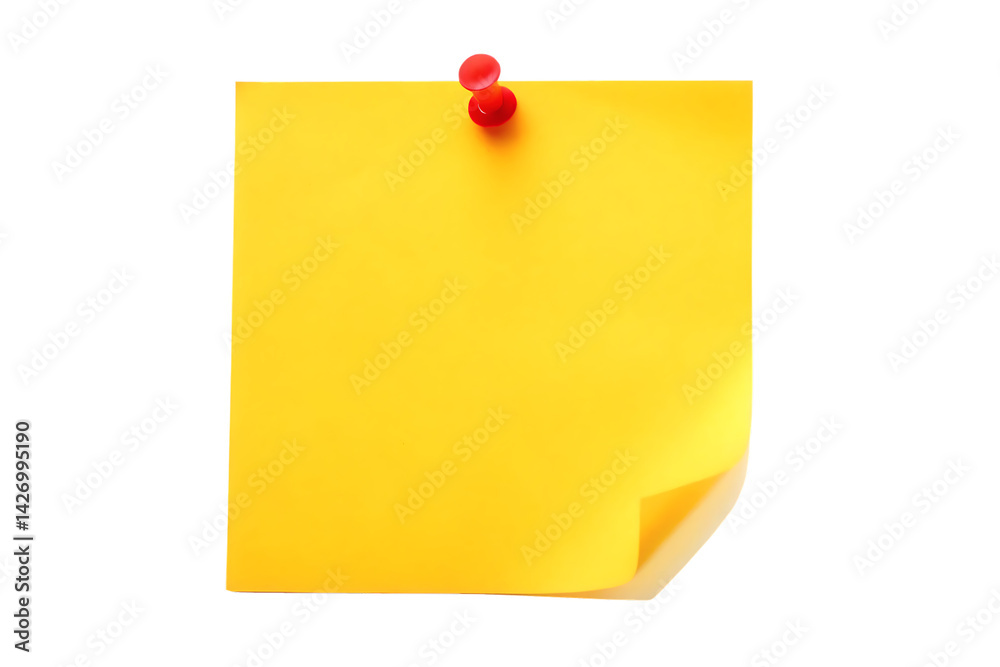 yellow sticky note with push pin isolated on white background PNG. GENERATIVE AI yellow sticky note with push pin isolated on white background PNG. GENERATIVE AI