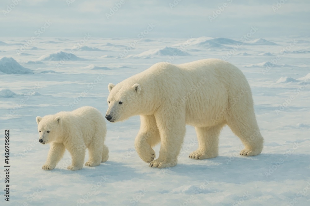 Polar bears walking together Polar bears walking together