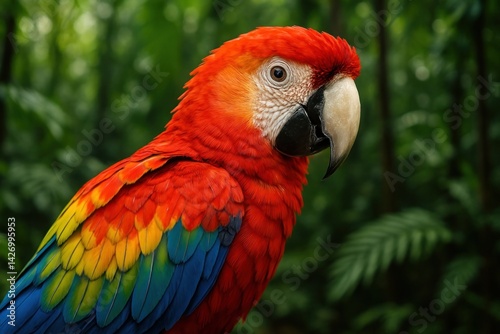 Vibrant parrot in lush rainforest