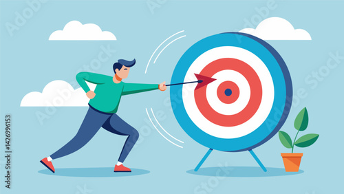Aiming for a double the player skillfully hits the smaller inner ring securing a high score.. Vector illustration