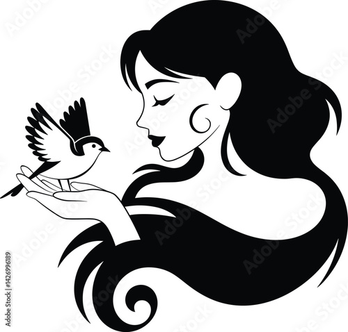 Woman silhouette, beautiful woman, graceful floral face tshirt design vector in white background.