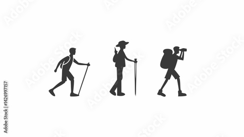 Hiking group silhouette people trekking adventure outdoor recreation and photography