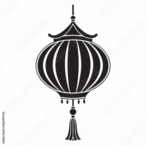 Elegant black silhouette of a traditional chinese lantern illustration element design