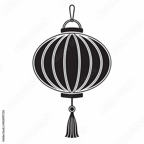 Minimalist black and white silhouette illustration of a chinese lantern decoration