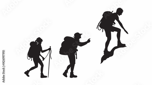 Trekking adventure silhouette people hiking outdoors exploration sport travel