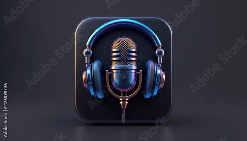 Metallic Headphones and Microphone: A Dark, Stylish Icon
