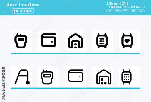 Set of 5 rounded user interface icons,vote, yea, w, wagon, covered, walker, walkie, talkie