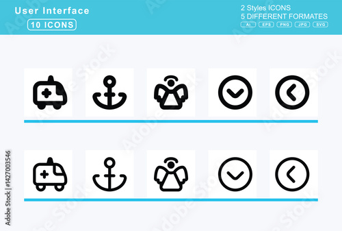 Set of 5 rounded user interface icons,align, center, justify, left, slash, ambulance