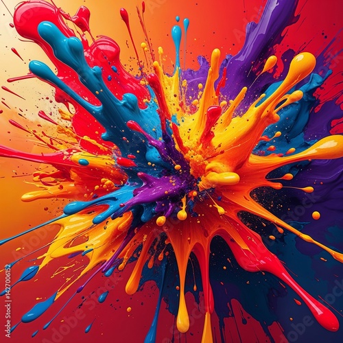 Colorful abstract explosion with vivid paint splash effects