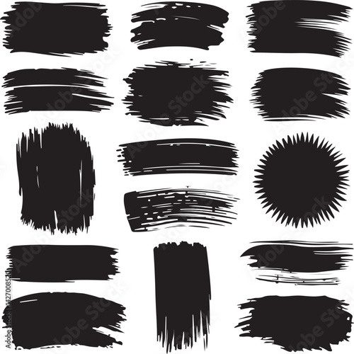 Set of vector paint brush stroke, ink splatter and artistic design elements