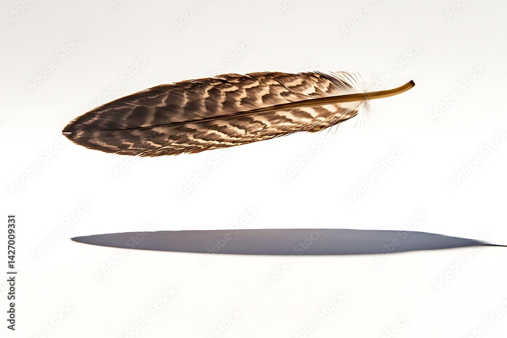 Obraz premium A solitary feather floats, casting a shadow.
