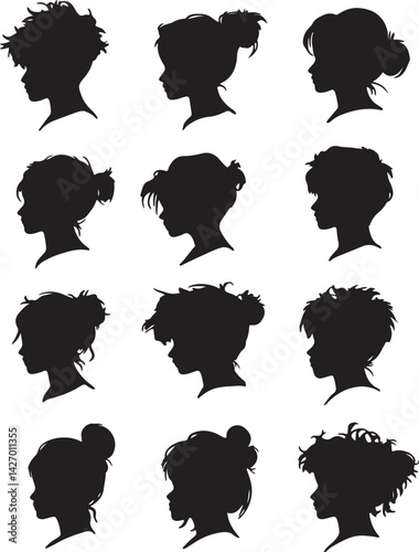 vector silhouettes of messy haircuts