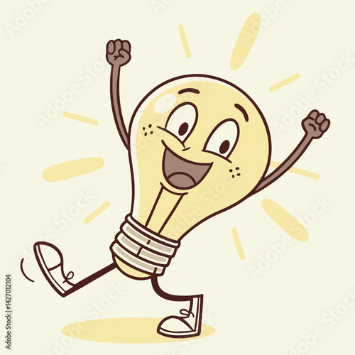 Lightbulb Doing a Victory Dance – Fun and Energetic Cartoon Idea Vector Illustration