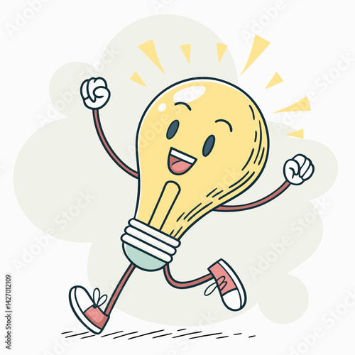 Lightbulb Doing a Victory Dance – Fun and Energetic Cartoon Idea Vector Illustration