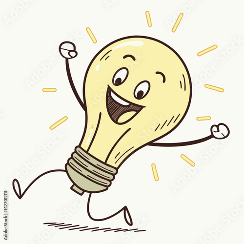 Lightbulb Doing a Victory Dance – Fun and Energetic Cartoon Idea Vector Illustration