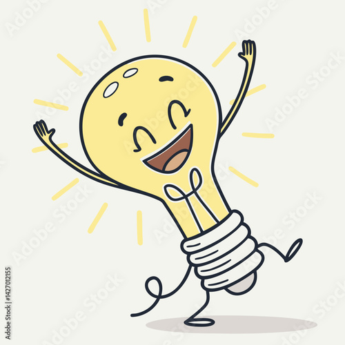 Lightbulb Doing a Victory Dance – Fun and Energetic Cartoon Idea Vector Illustration